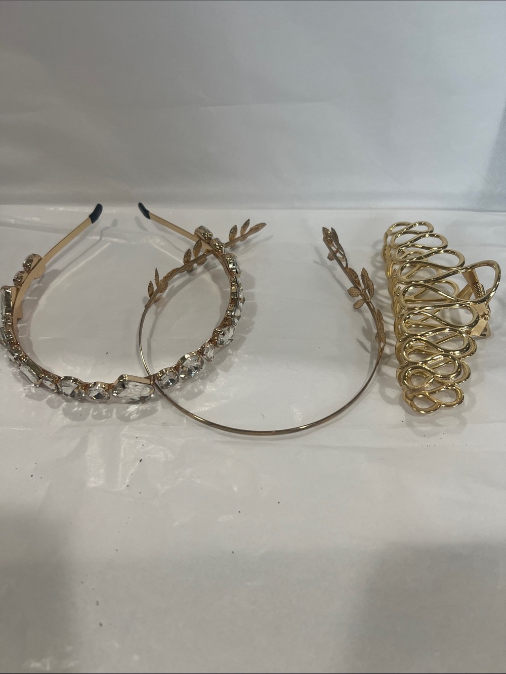 Gold Leaf and Crystal Women’s Headbands and Hair Clip Set